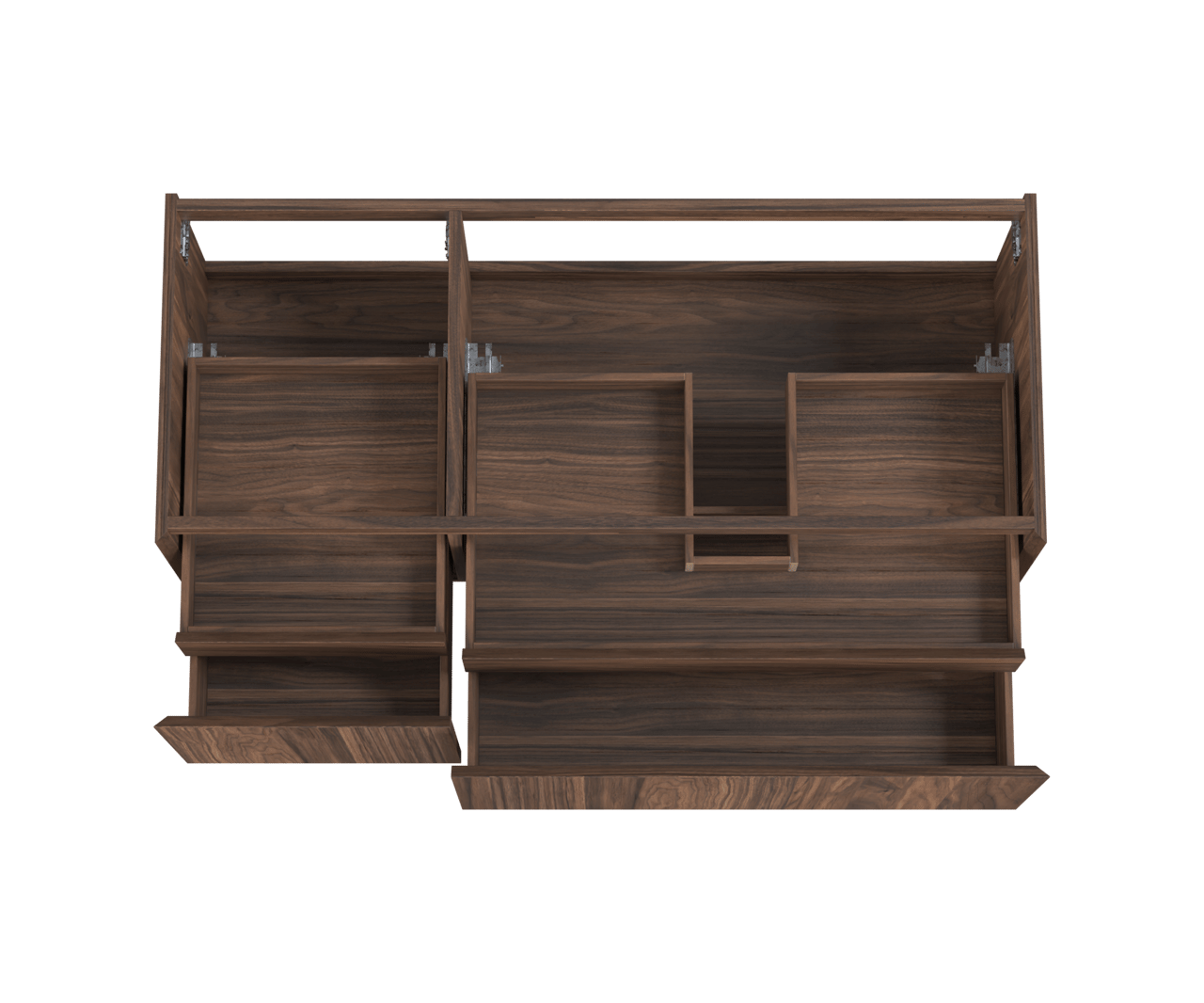 Balmani Idra hängender Waschbeckenunterschrank: 135 x 55 cm, asymmetrisch rechts, Nussbaum, Furnierholz, 4 Schubladen