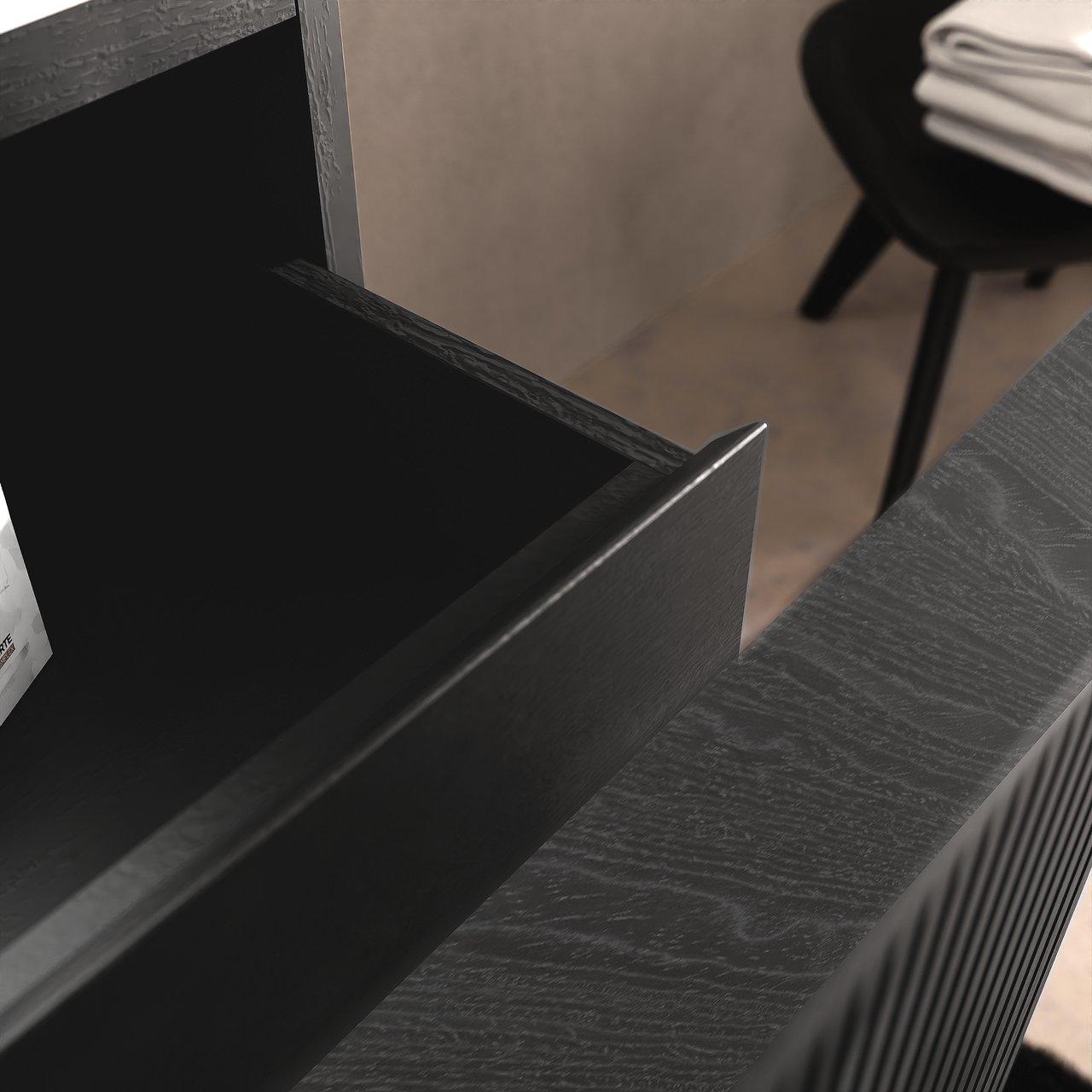 Balmani Forma meuble salle de bains suspendu 120 x 55 cm chêne noir avec Tablo Arcato lavabo simple pour 2 trous de robinet en solid surface blanc mat, Nervure droite symétrique verticale