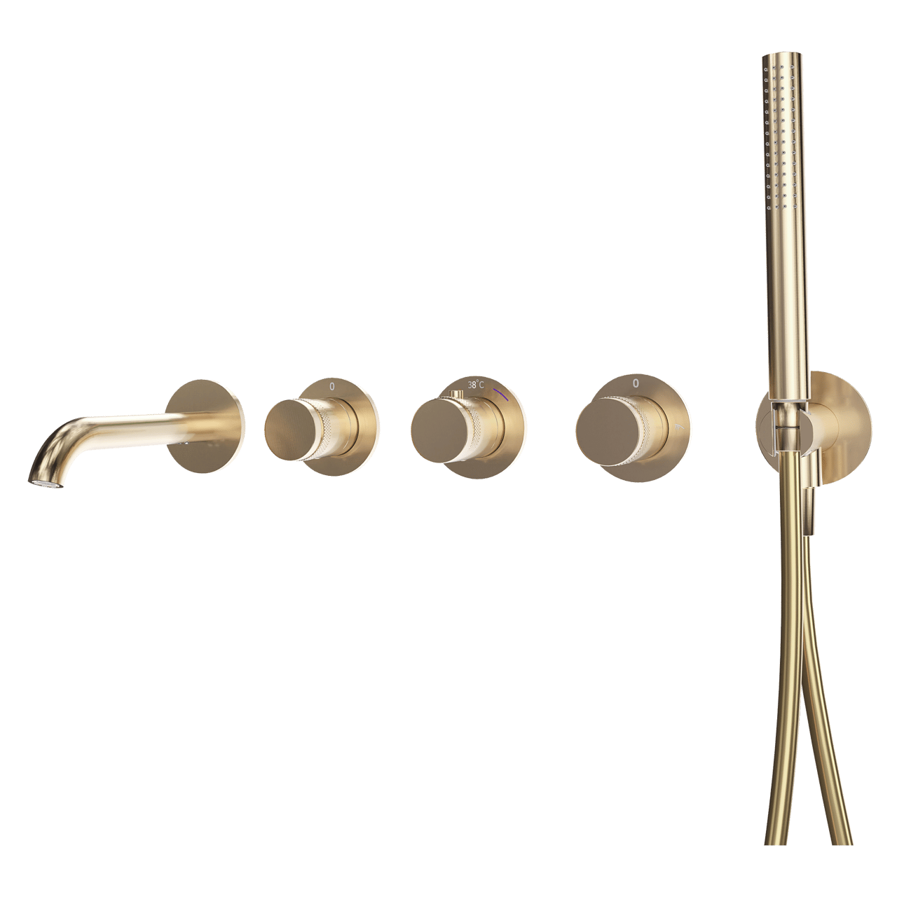 Blaufoss Pavilion Inbouw badkraan thermostatisch brushed champagne gold Incl. handdoucheset incl. inbouwelement