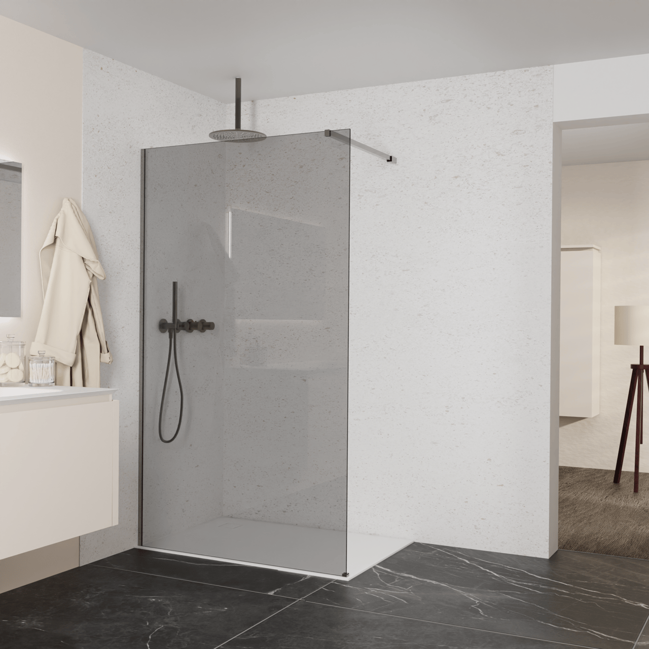 Balmani Modular inloopdouche: 120 x 200 cm, Rookglas, Brushed GunMetal profielen