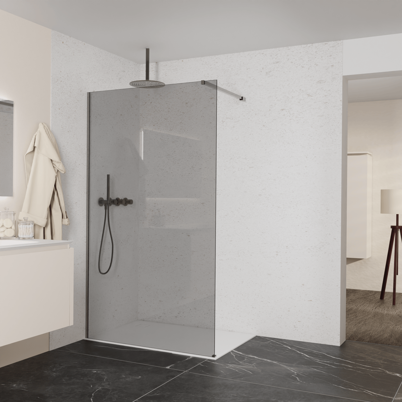 Balmani Modular Walk-In Dusche: 120 x 200 cm, Rauchglas, Profil Brushed GunMetal