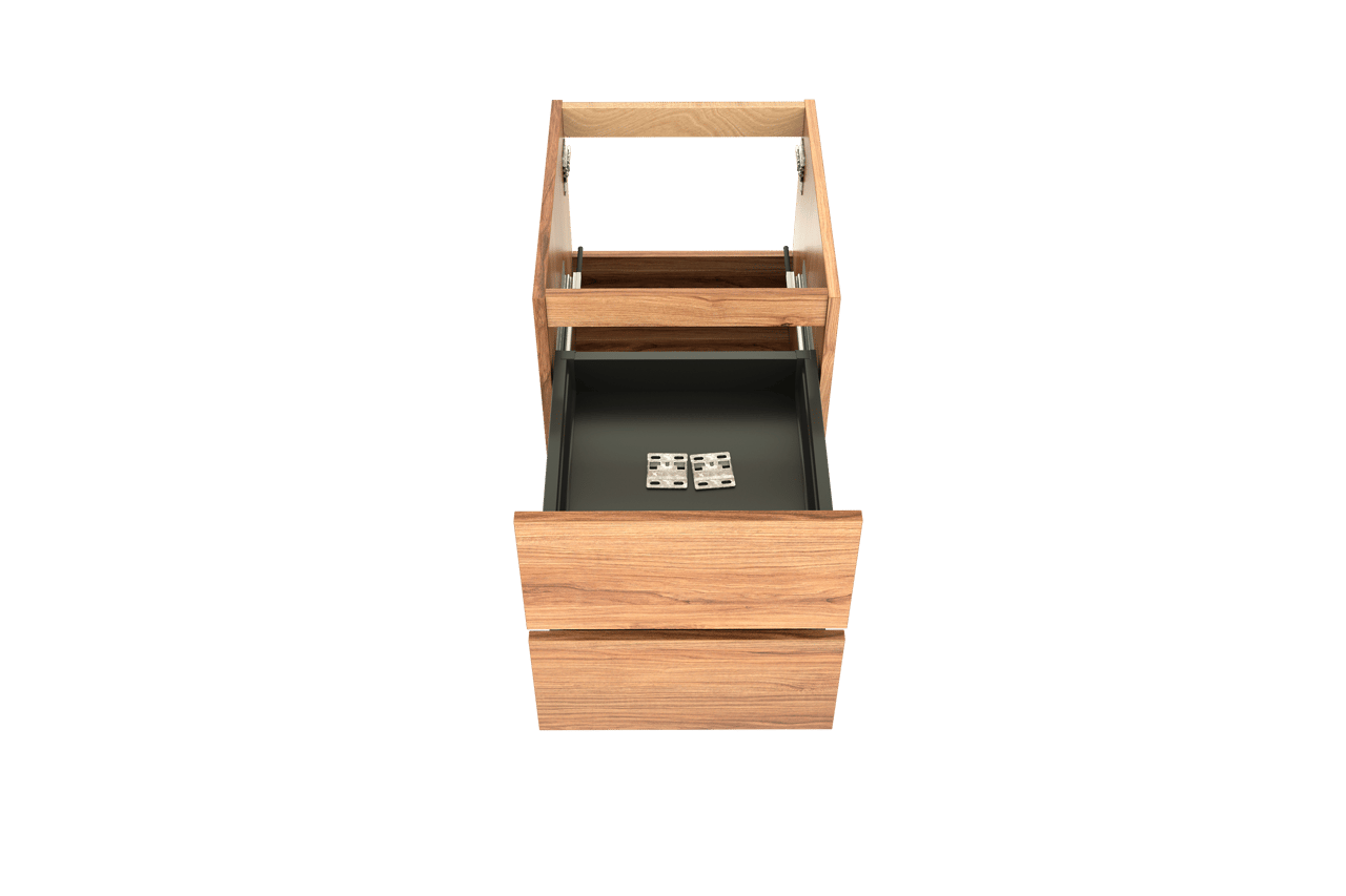 Balmani Lucida hängender Waschbeckenunterschrank: 45 x 55 cm, Teak, 2 Schubladen