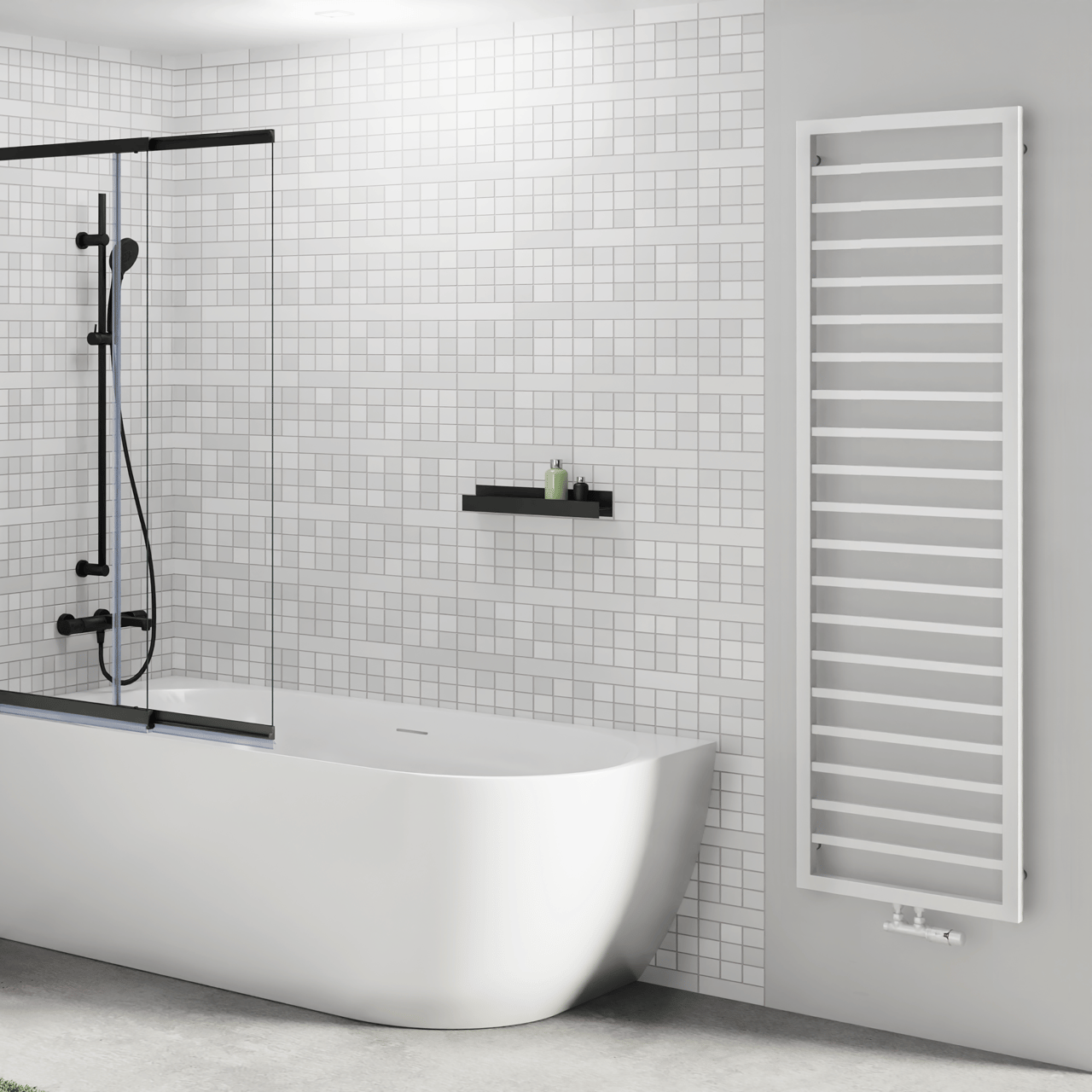 Vipera Listona enkele handdoekradiator 180 x 50 cm zowel elektrisch als cv mogelijk mat wit zij- en middenaansluiting 911W