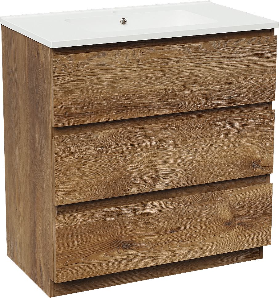 Linie Lado meuble salle de bains à poser 80 x 46 cm chêne brun avec Vano plan simple en marbre composite blanc mat