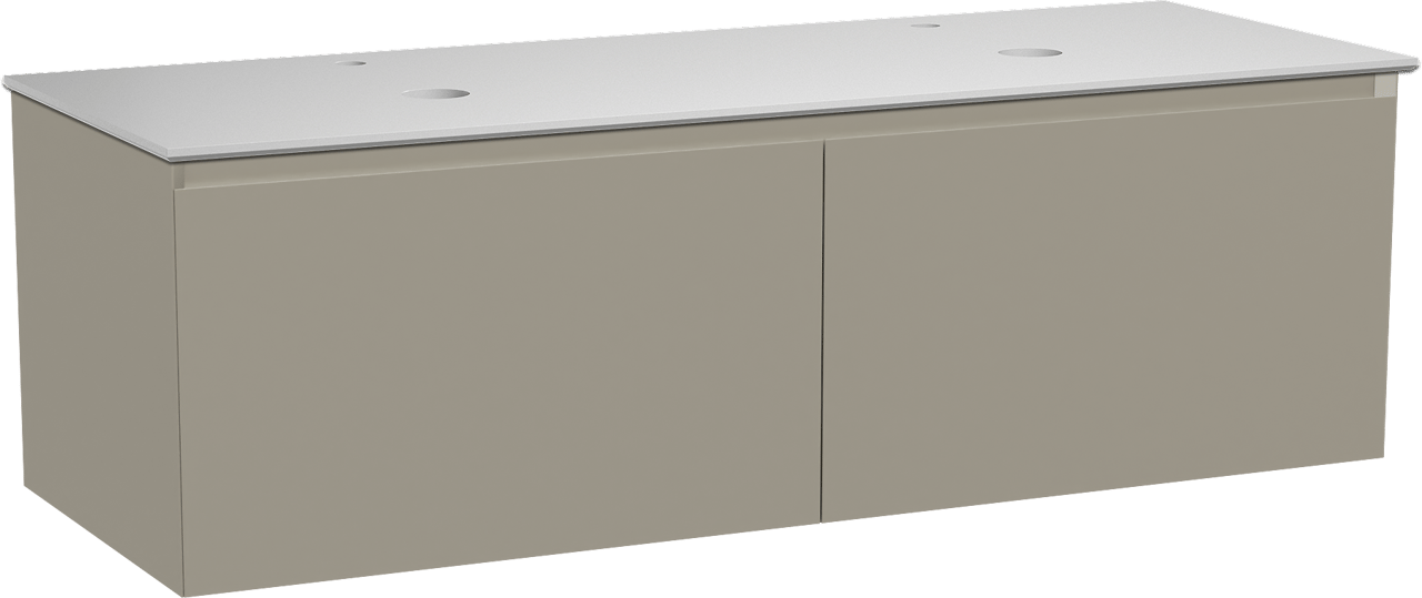 Balmani Idra zwevend badmeubel 150 x 55 cm steengrijs met Facetta dubbel wastafelblad in solid surface mat wit