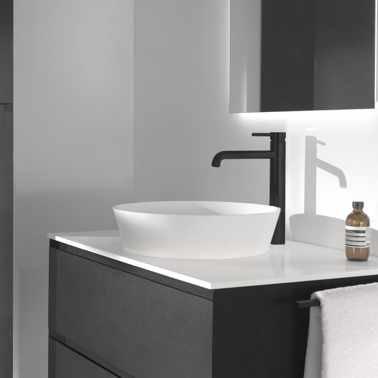 Balmani Stretto Einzelwaschtischplatte, Solid Surface matt, 90 x 55 cm