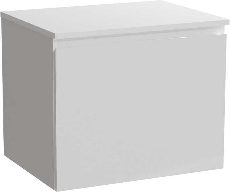 Linie Lado hängendes Möbelstück Set: 60 x 46 cm, Weiß glänzend, mit Lado Einzel Waschtischplatte, Marmorkomposit Weiß glänzend