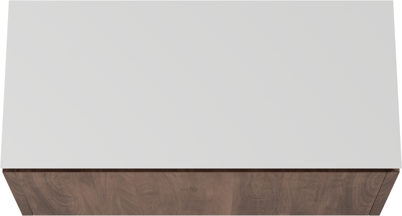 Balmani Eclips meuble salle de bains suspendu 120 x 55 cm Noyer américain avec Eclips tablette simple ou double vasque en Solid Surface blanc mat