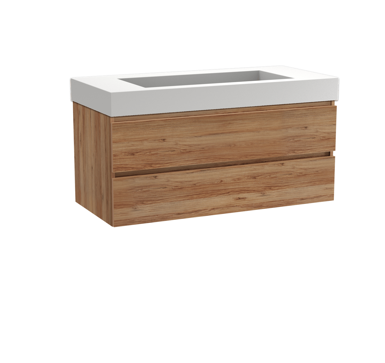 Balmani Lucida hängendes Möbelstück Set: 120 x 55 cm, Teak, mit Modus Einzelwaschtisch für 2 Armaturenlöcher, Solid Surface Weiß matt