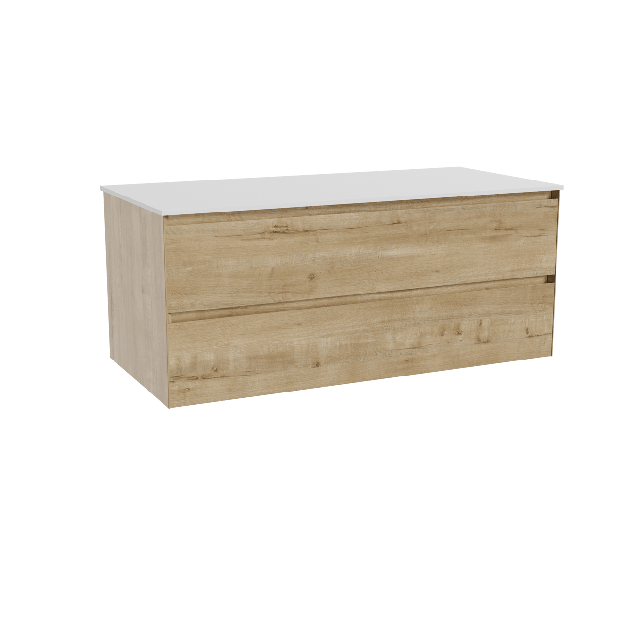 Balmani Mitra meuble salle de bains suspendu 120 x 55 cm chêne brut avec Stretto tablette simple ou double en solid surface blanc mat