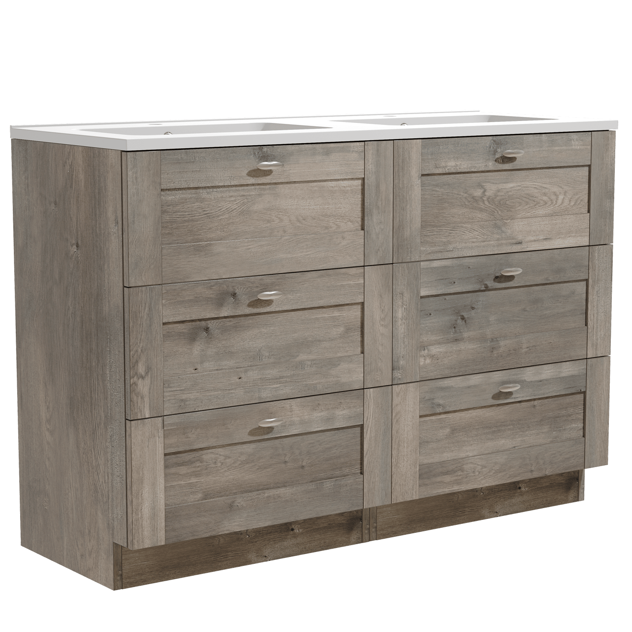 Linie Classo freistehendes Möbelstück Set: 120 x 46 cm, Graue Eiche, mit Vano Doppelwaschtisch, Marmorkomposit Weiß matt