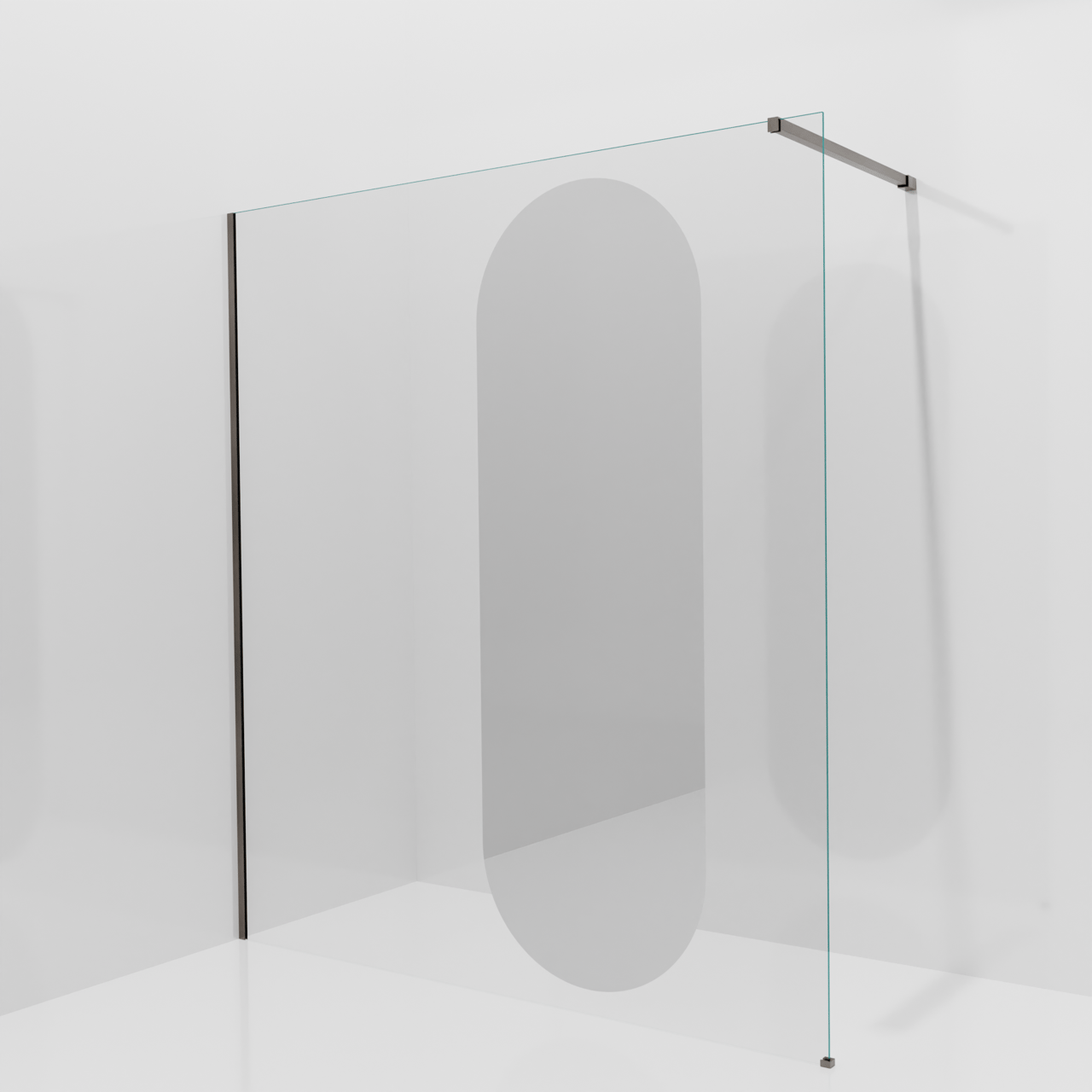 Balmani Modular inloopdouche: 180 x 200 cm, Reflex ovaal spiegelglas, Brushed GunMetal profielen