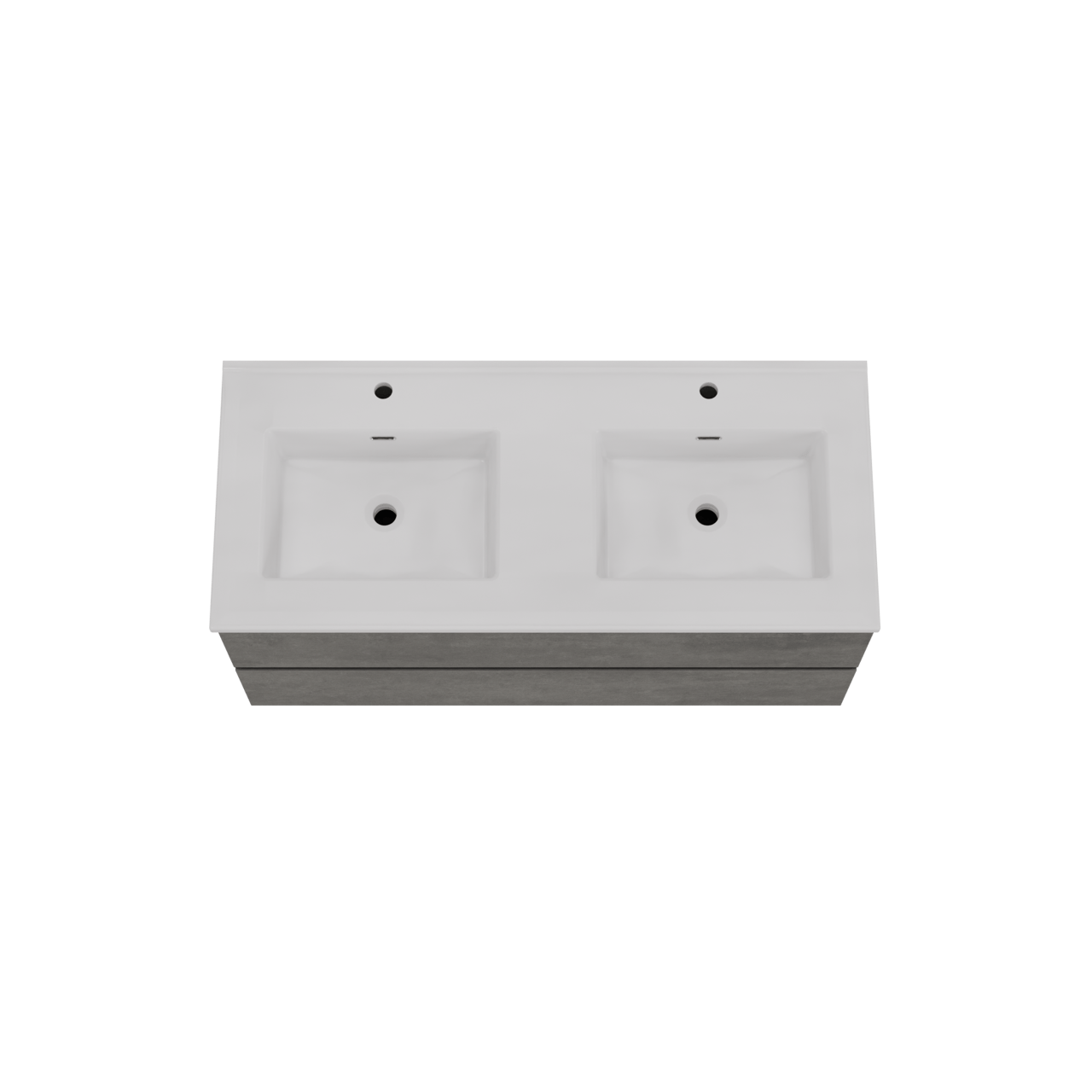 Storke Edge meuble salle de bains suspendu 120 x 52 cm béton gris foncé avec Kera double vasque en céramique blanc mat