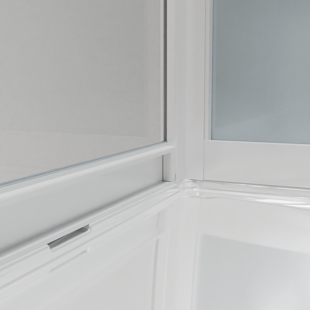 Luca Varess Talan complete douchecabine met schuifdeuren 90 x 90 cm helder glas met mat gestreepte strook glans wit profiel