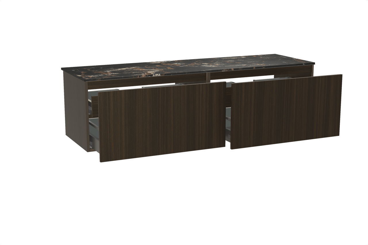 Balmani Sfera zwevend badmeubel 180 x 55 cm eucalyptus met Stretto enkel of dubbel wastafelblad in marmer portoro gold