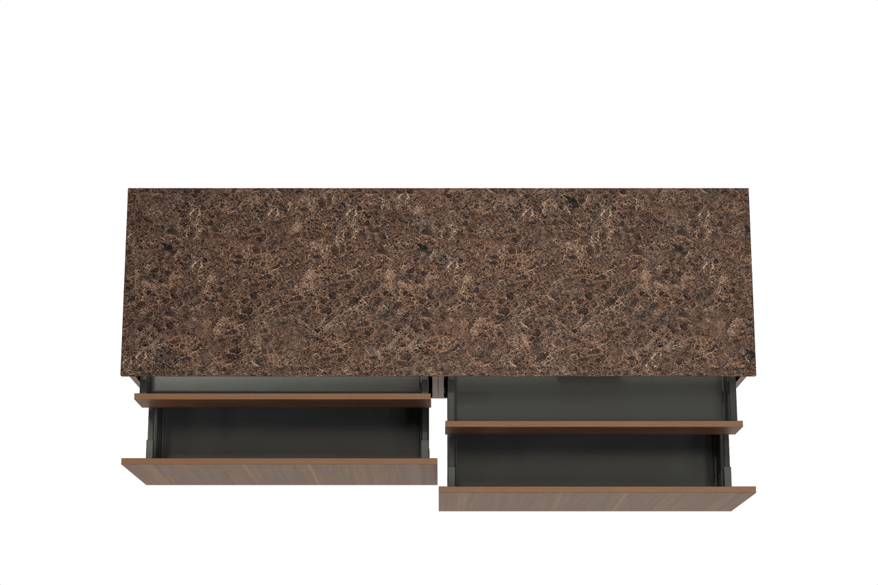 Balmani Sfera zwevend badkamermeubel 180 x 55 cm amerikaanse notelaar met Stretto enkel of dubbel tablet in marmer dark emperador