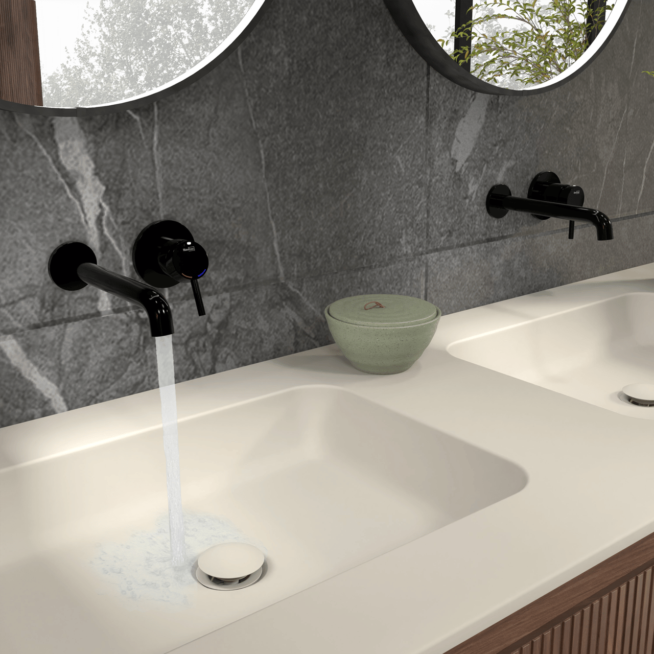 Blaufoss Round robinet de lavabo à encastrer Noir Brillant