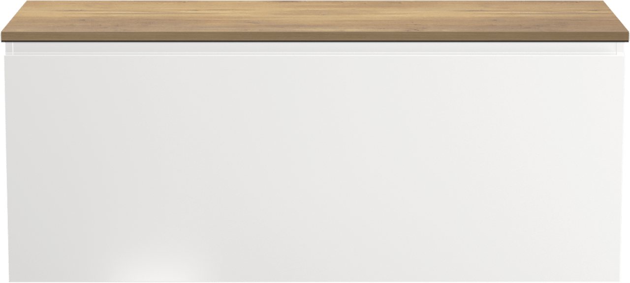 Linie Lado zwevend badkamermeubel 120 x 46 cm glanzend wit met Lado enkel of dubbel tablet in melamine natuur eik