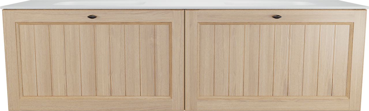 Balmani Lemon meuble salle de bains suspendu 180 x 55 cm, plaqué chêne naturel avec Tablo Arcato double vasque en blanc mat