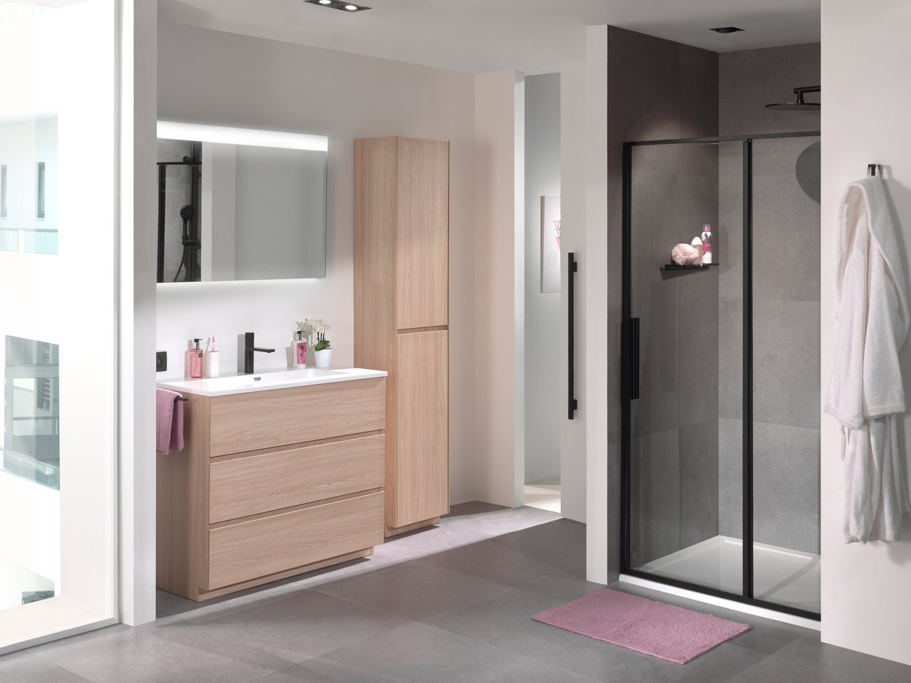 Storke Edge meuble sous-lavabo a poser 100 x 46 cm chêne naturel 3 tiroirs