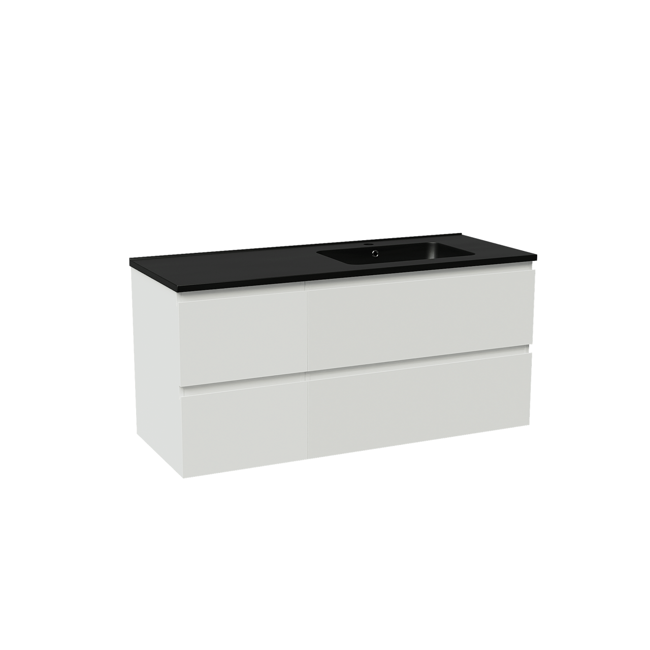 Linie Lado hängendes Möbelstück Set: 120 x 46 cm, Weiß matt, mit Vano Waschtisch rechts, Marmorkomposit Schwarz matt