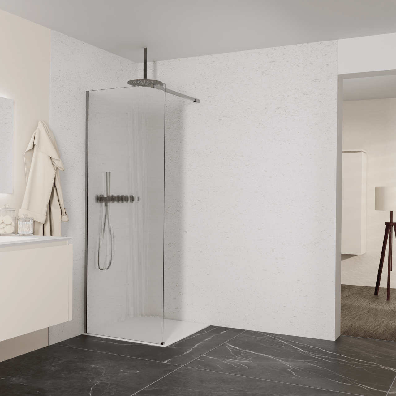 Balmani Modular douche à l'italienne: 80 x 200 cm, Ribs, avec coating, Profil Brushed GunMetal