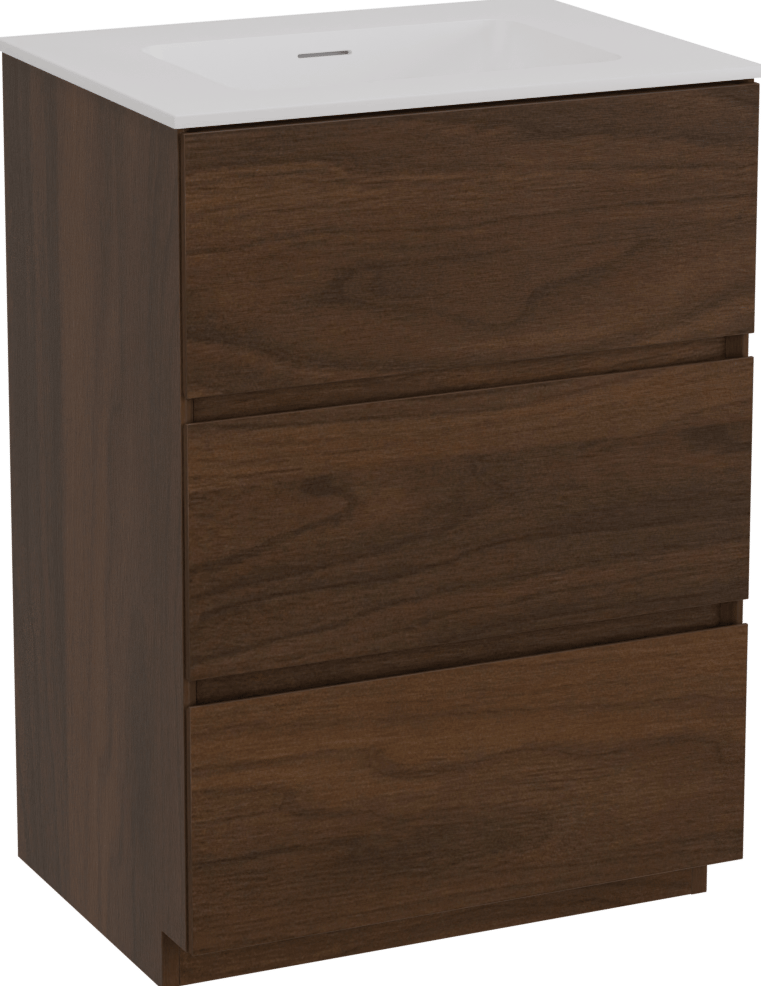 Storke Edge freistehendes Möbelstück Set: 60 x 46 cm, Nussbaum, mit Mata Einzelwaschtisch, Solid Surface Weiß matt