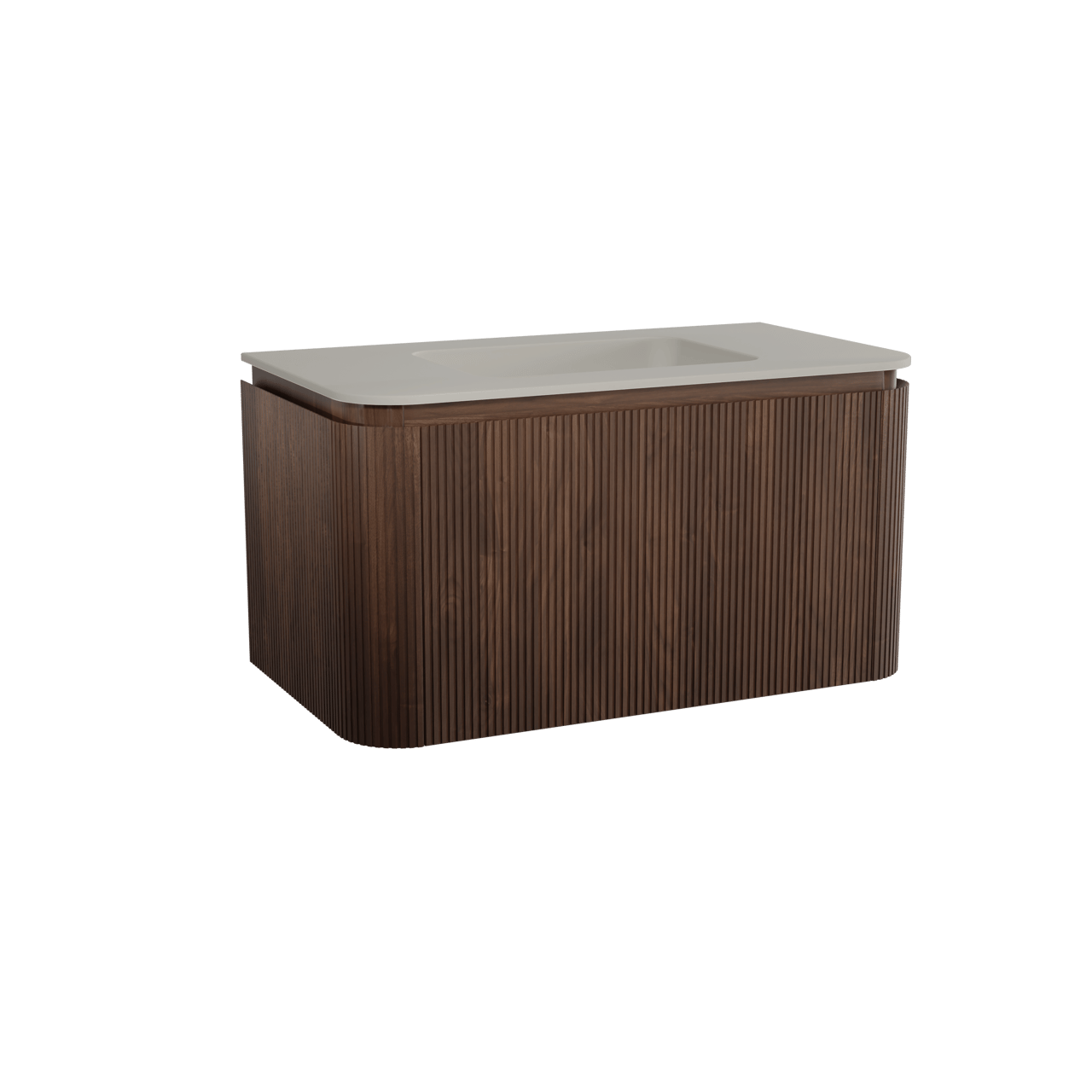 Balmani Moon meuble salle de bains suspendu 100 x 55 cm noyer américain avec Moon plan simple en top solid soie grise, Nervure droite symétrique verticale