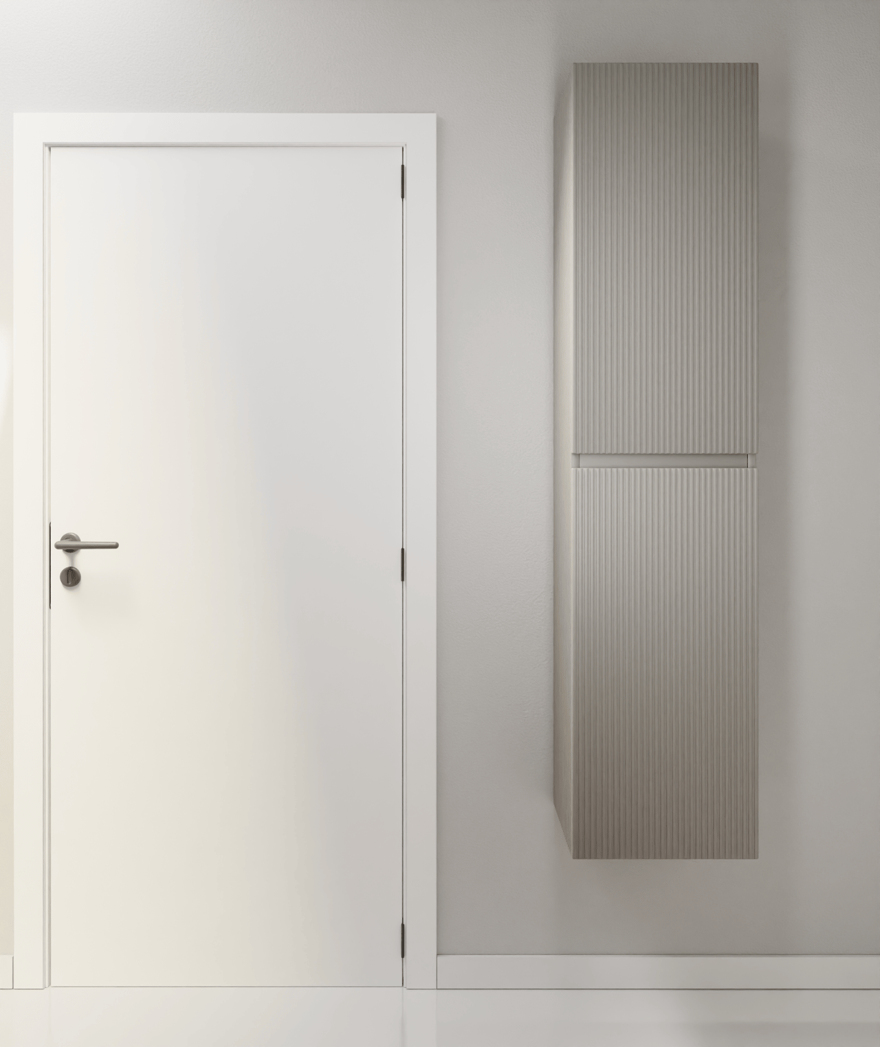 Storke Ribs Badhochschrank: Hängend, Seidengrau, 40 x 30 x 170 cm