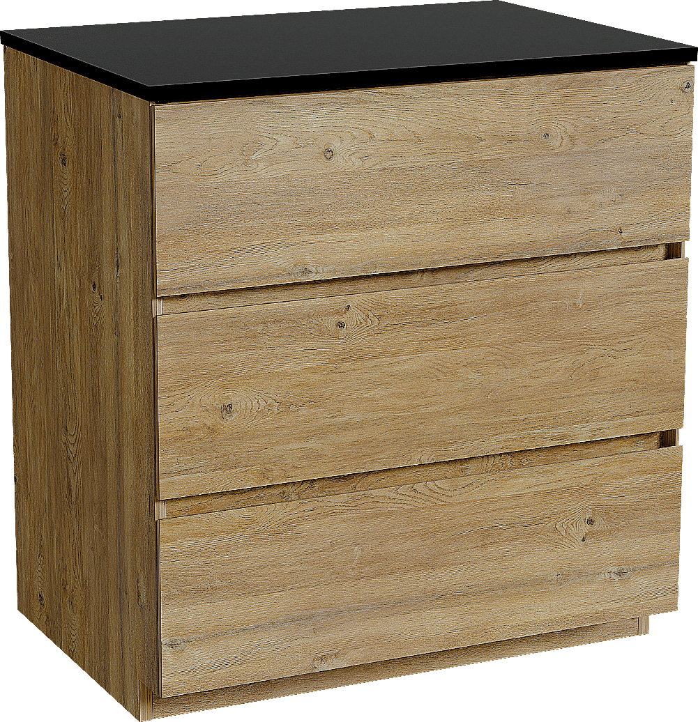 Storke Edge freistehendes Möbelstück Set: 75 x 52 cm, Rohe Eiche, mit Panton Einzel Waschtischplatte, Pulverbeschichtetes MDF Schwarz matt