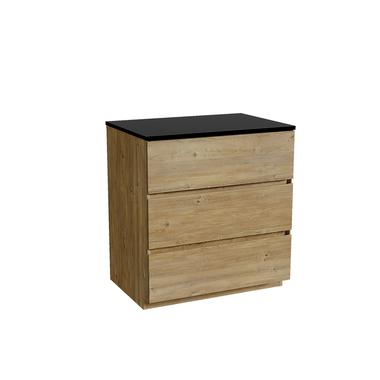 Storke Edge freistehendes Möbelstück Set: 75 x 52 cm, Rohe Eiche, mit Panton Einzel Waschtischplatte, Pulverbeschichtetes MDF Schwarz matt