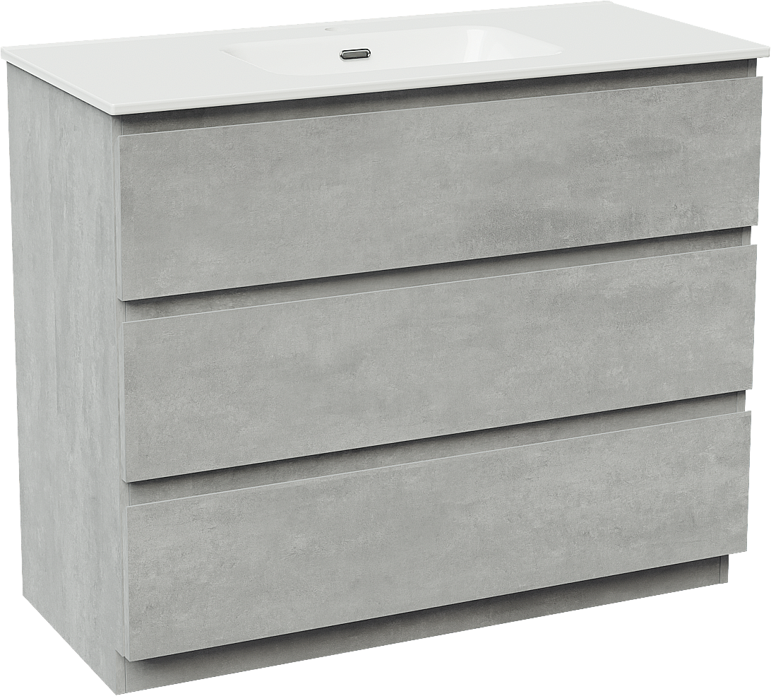 Linie Lado meuble salle de bains à poser 100 x 46 cm béton gris foncé avec Baro plan simple en porcelaine blanc brillant