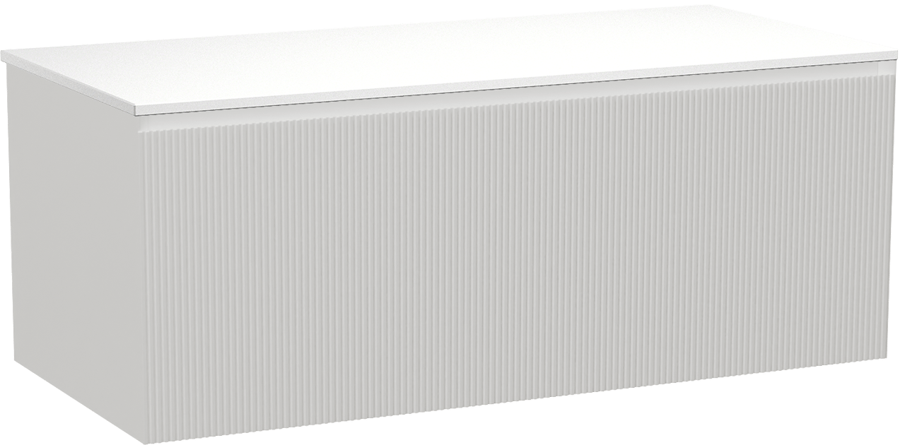 Balmani Fila zwevend badmeubel 120 x 55 cm mat wit met Stretto enkel of dubbel wastafelblad in solid surface mat wit, Verticale symmetrische rechte ribbel