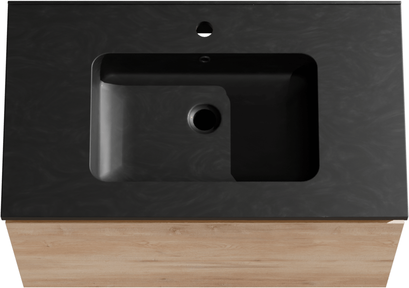 Linie Lado meuble salle de bains suspendu 80 x 46 cm chêne naturel avec Vano plan simple en marbre composite noir mat