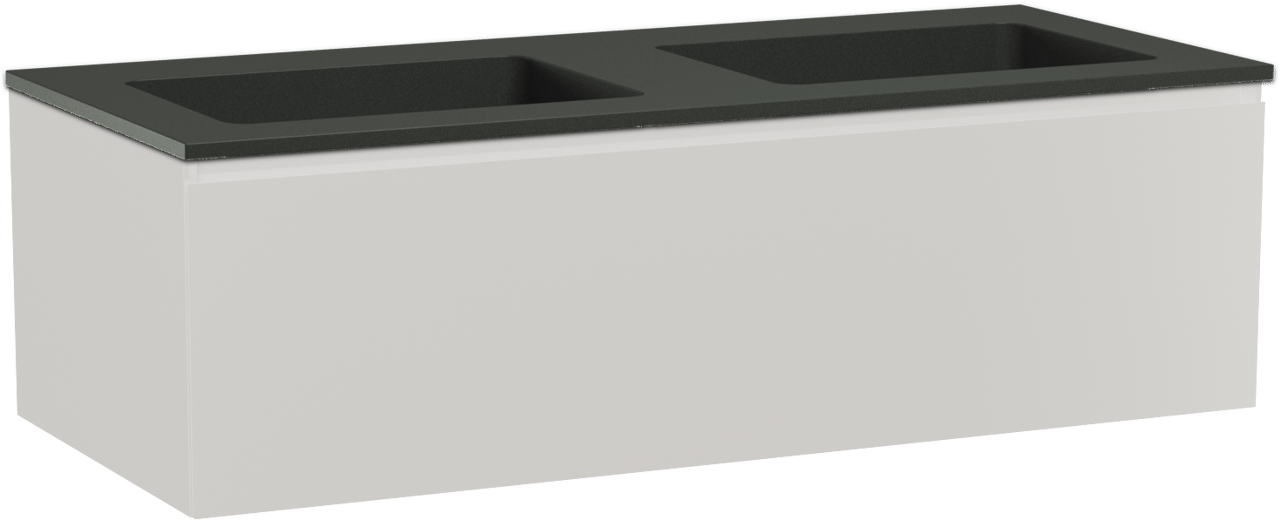 Storke Edge hängendes Möbelstück Set: 120 x 52 cm, Weiß glänzend, mit Scuro Doppelwaschtisch, Quarz Schwarz matt