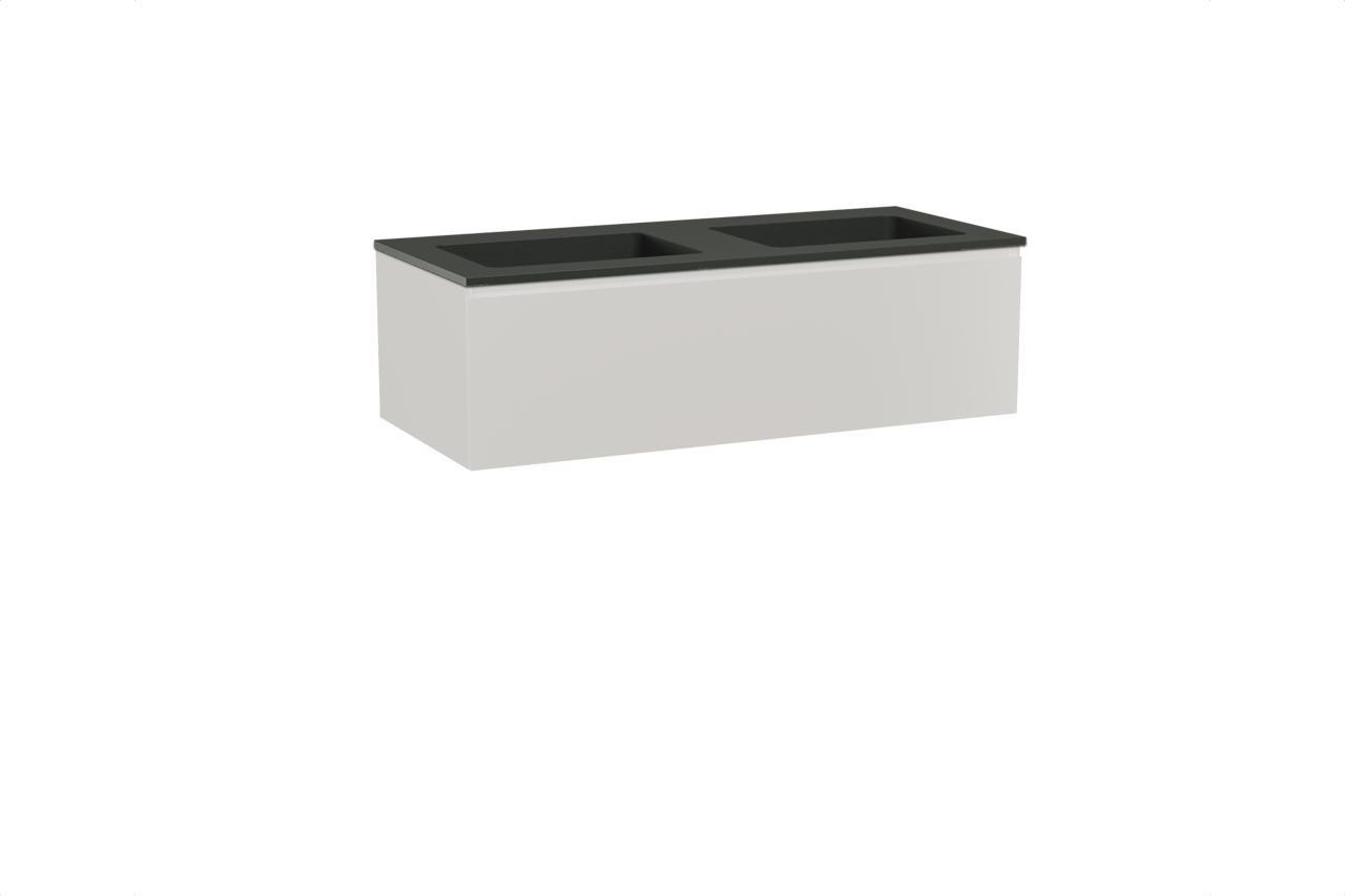 Storke Edge hängendes Möbelstück Set: 120 x 52 cm, Weiß glänzend, mit Scuro Doppelwaschtisch, Quarz Schwarz matt