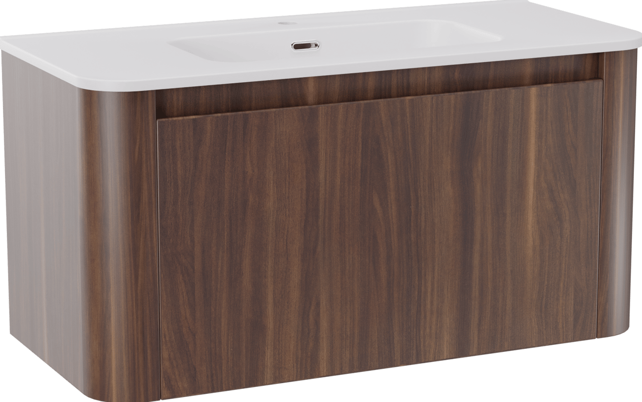 Storke Soft hängendes Möbelstück Set: 100 x 46 cm, Nussbaum, mit Kera Soft Einzelwaschtisch Keramik Weiβ matt