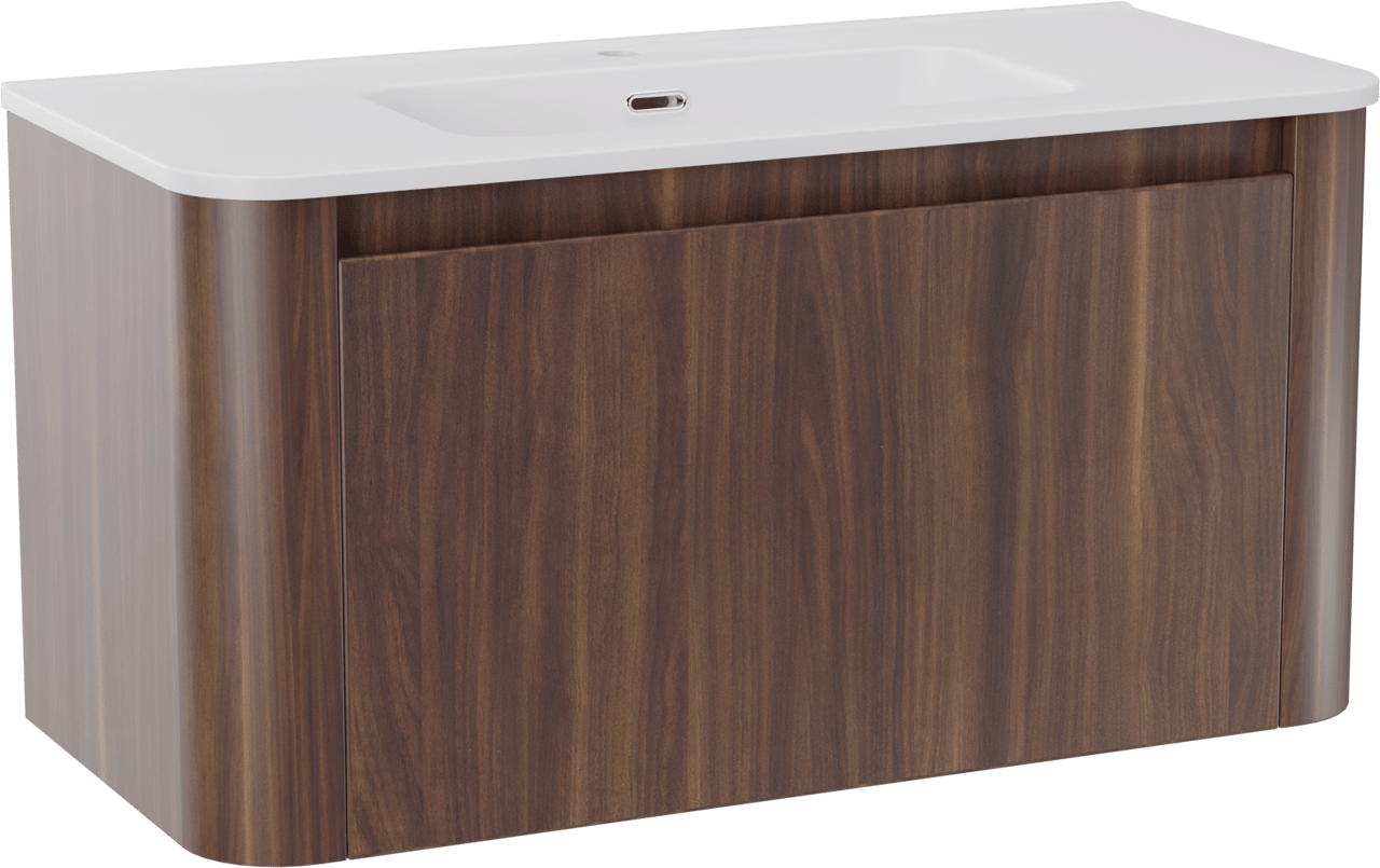 Storke Soft hängendes Möbelstück Set: 100 x 46 cm, Nussbaum, mit Kera Soft Einzelwaschtisch Keramik Weiβ matt