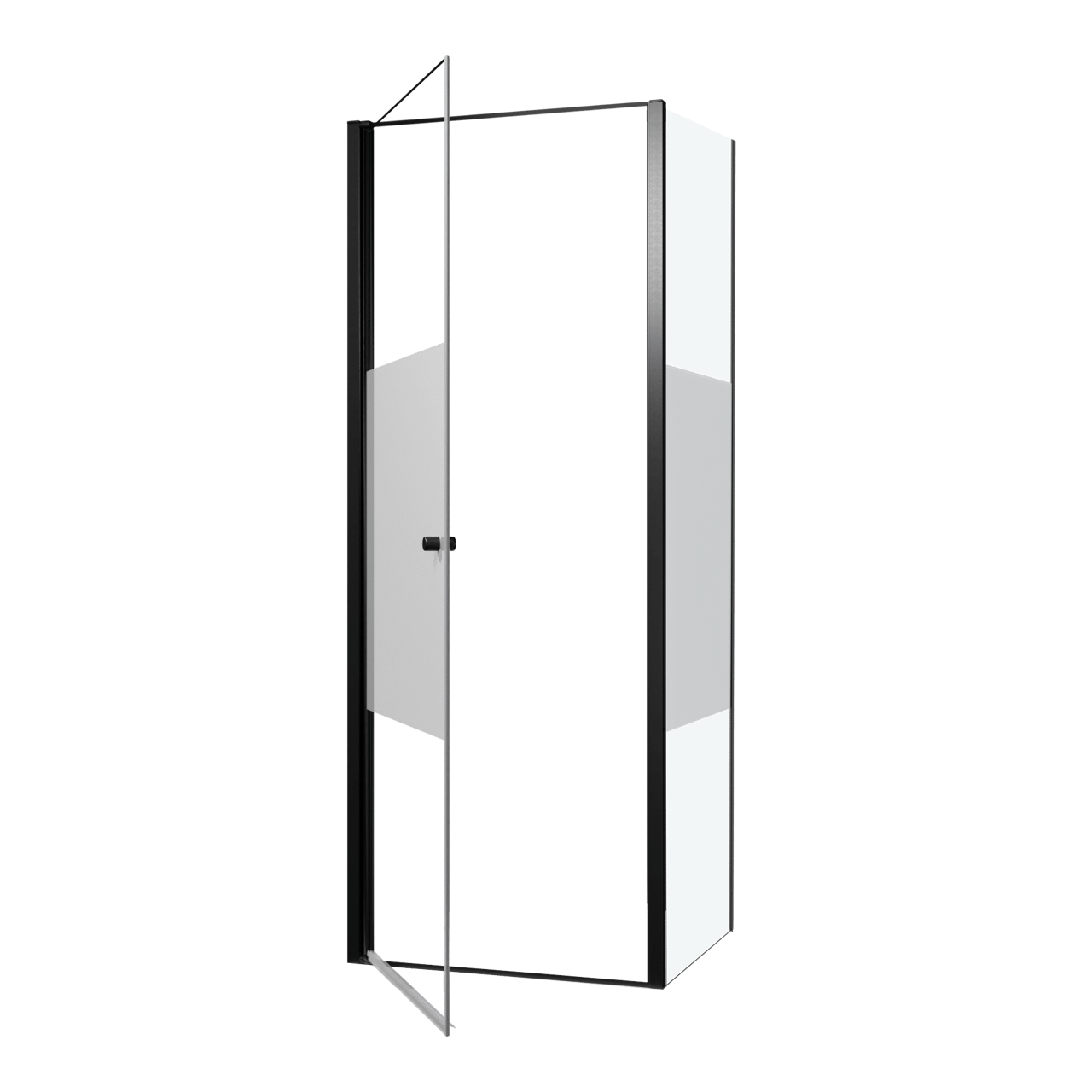 Luca Varess Kuresa coin-douche porte pivotante avec paroi latérale fixe 80 x 90 x 200 cm verre transparent avec bande matte et profil noir mat