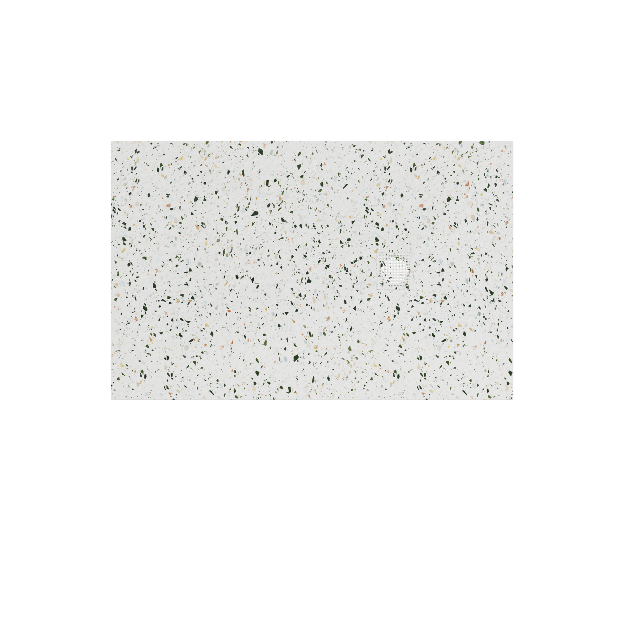 Balmani Impress Duschwanne: 140 x 90 cm, Marmorkomposit, Terrazzo (Weiß/Schwarz) Steinstruktur, matt
