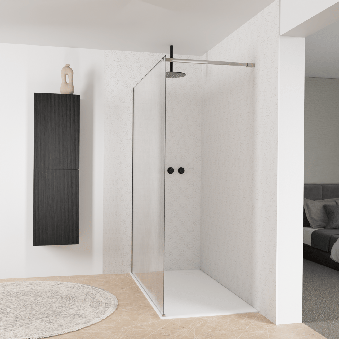 Balmani Modular inloopdouche: 160 x 200 cm, Ribs met coating, Brushed Inox profielen
