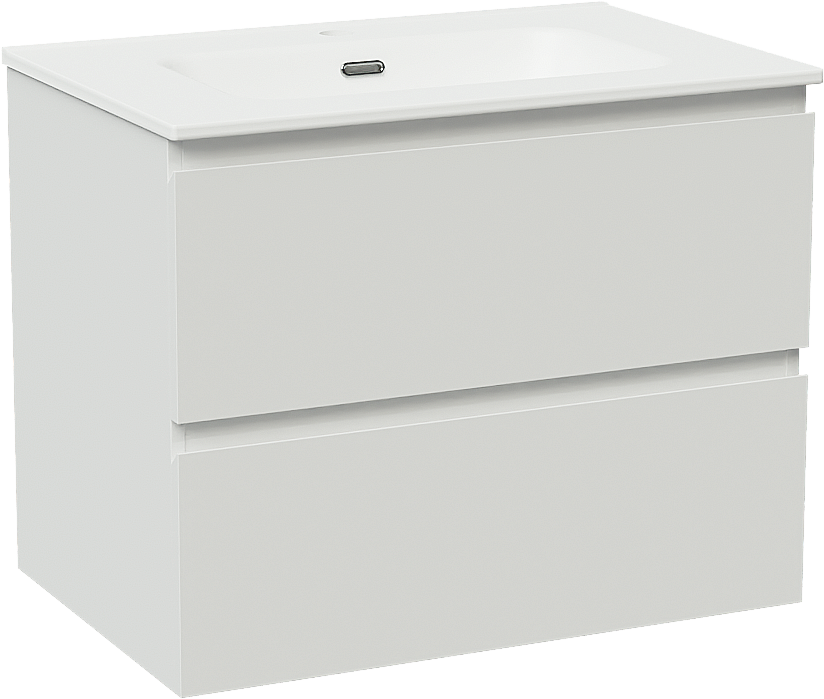Linie Lado zwevend badkamermeubel 70 x 46 cm glanzend wit met Baro enkele wastafel in porselein mat wit