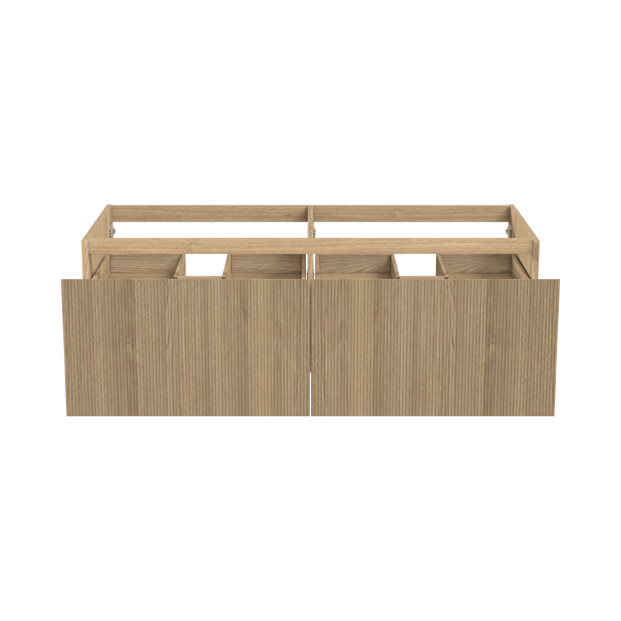 Balmani Fila hängender Waschbeckenunterschrank: 150 x 55 cm, Eiche Natur, Furnierholz, 2 Schubladen