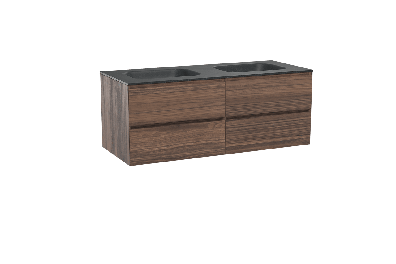 Balmani Mitra meuble salle de bains suspendu 135 x 55 cm noyer avec Tablo Arcato double vasque en granit noir