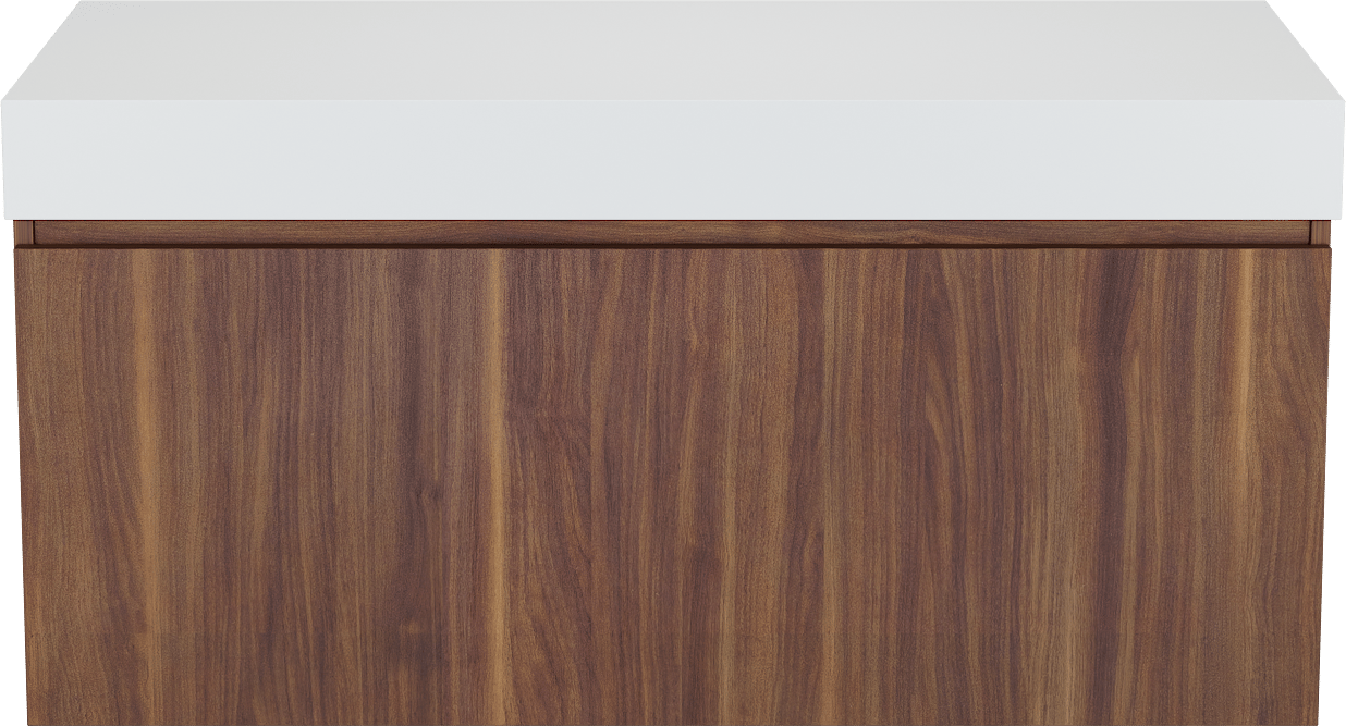 Balmani Sfera zwevend badmeubel 120 x 55 cm amerikaans notenhout met Dominus enkel of dubbel wastafelblad in solid surface mat wit