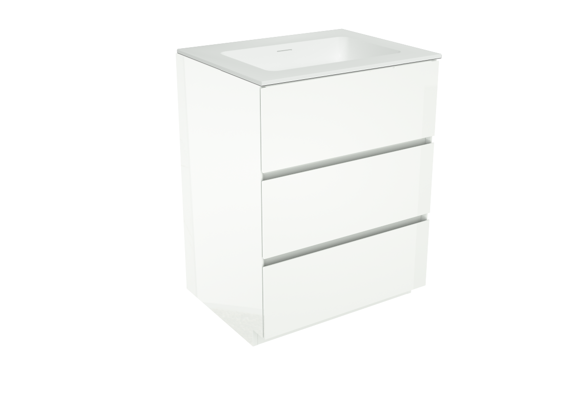 Storke Edge freistehendes Möbelstück Set: 65 x 52 cm, Weiß glänzend, mit Mata Einzelwaschtisch, Solid Surface Weiß matt