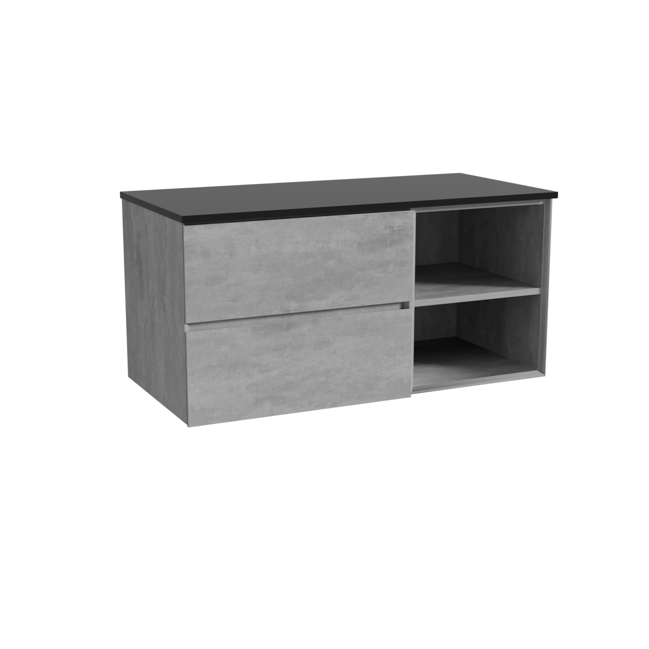 Storke Edge zwevend badmeubel 110 x 52 cm beton donkergrijs met Panton enkel wastafelblad in gepoedercoate mdf mat zwart