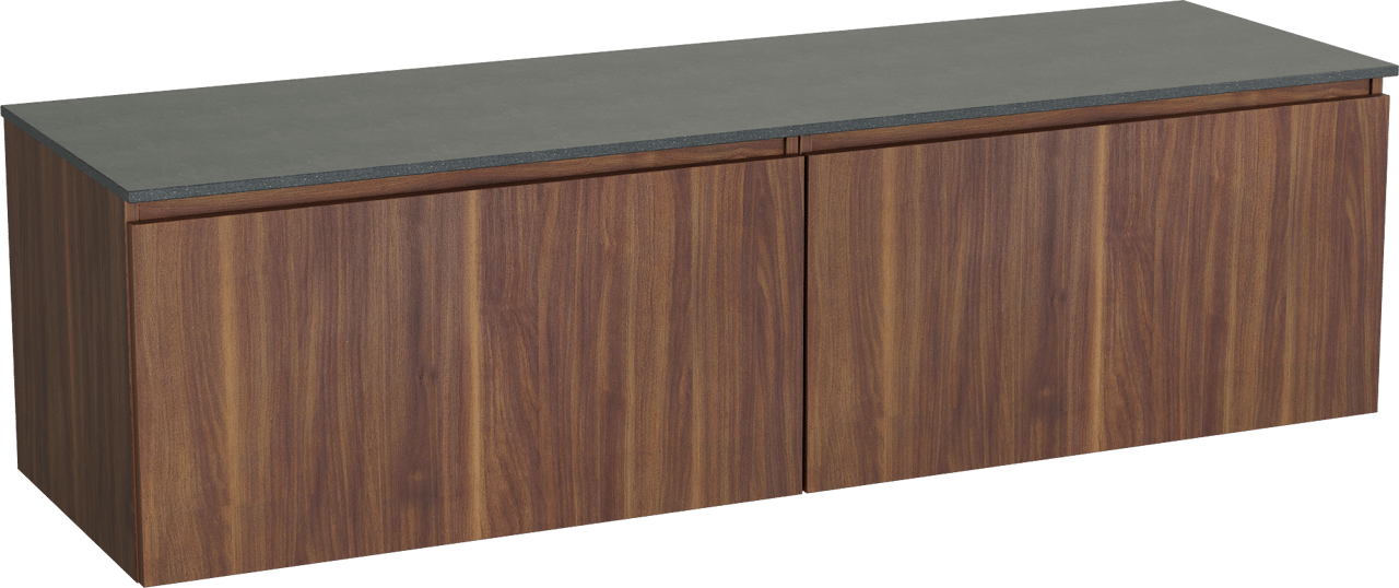 Balmani Sfera meuble salle de bains suspendu 180 x 55 cm noyer américain avec Stretto tablette simple ou double en granit noir