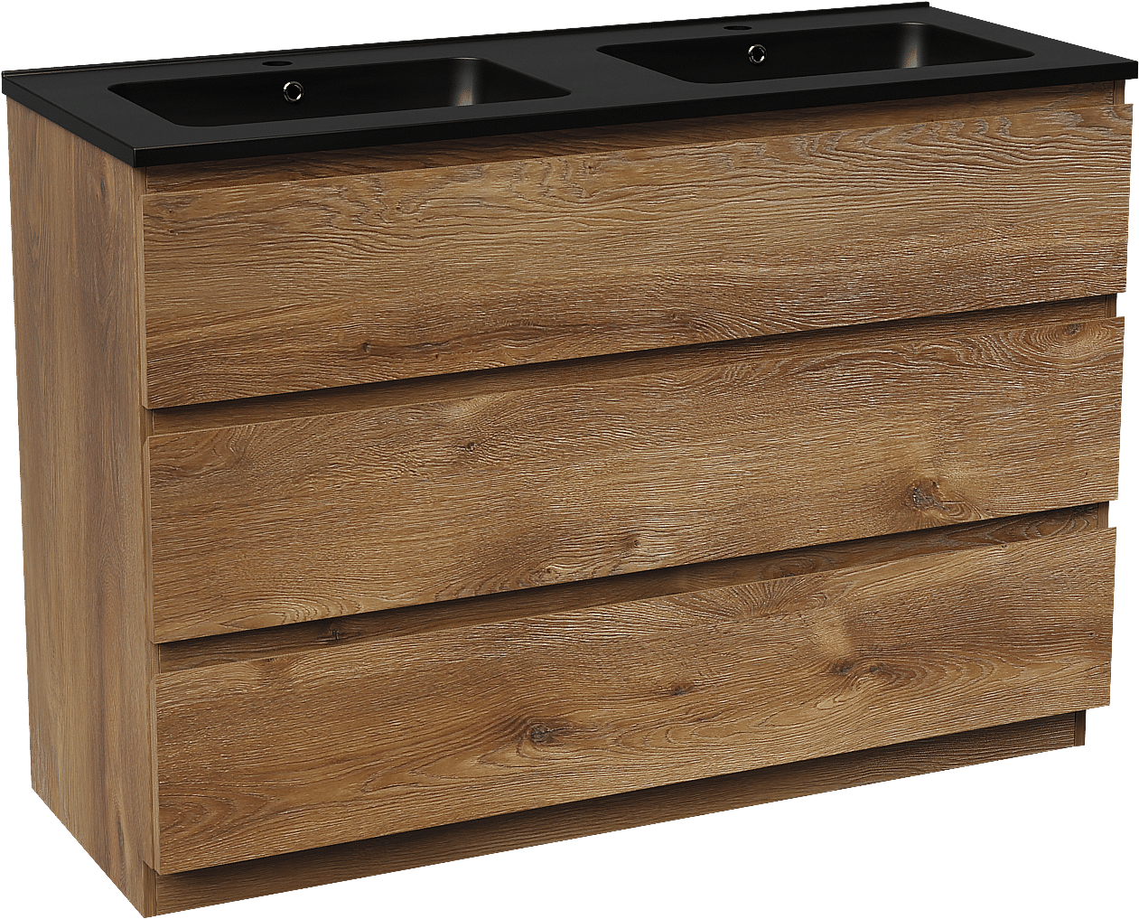 Linie Lado meuble salle de bains à poser 120 x 46 cm chêne brun avec Vano double vasque en marbre composite noir mat