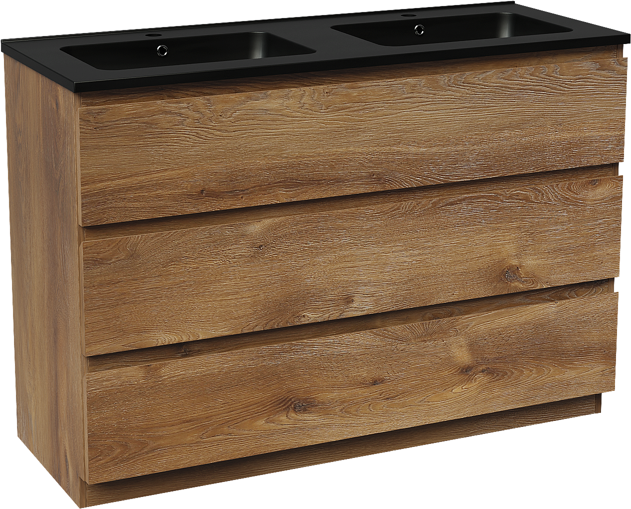Linie Lado meuble salle de bains à poser 120 x 46 cm chêne brun avec Vano double vasque en marbre composite noir mat